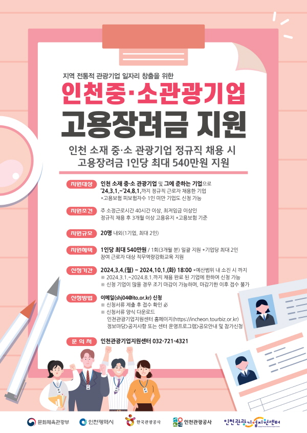 인천시 고용장려금 지원 홍보 포스터