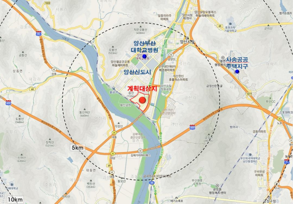 양산 증산지구 도시개발사업 위치도 전경 (사진제공=양산시)