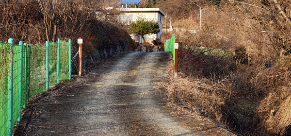 M씨가 살고 있는 주택(사진)은 수용이 되지 않고 M씨가 직접 개설해 놓은 도로(사진)는 수용이 되었다