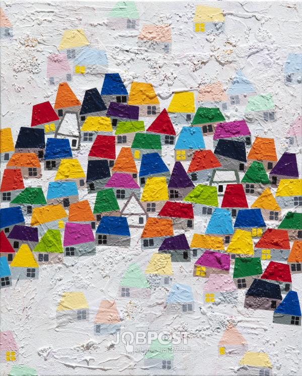 우리는 새로운 강을 건너고 있다 24_41.2ⅹ33.0(cm)_Acrylic, Sand, and Collage on Canvas_2024