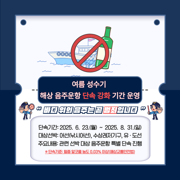 여름성수기 음주운항 단속강화 기간 운영 포스터 (사진제공=포항해양경찰서)